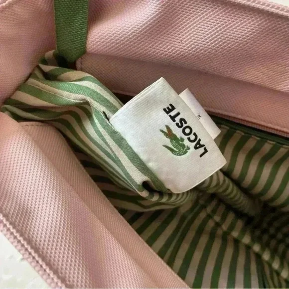 Lacoste PVC Tote Bag Baby Pink Canvas Handles Y2K Shoulder Bag Matching Wallet - Picture 14 of 16